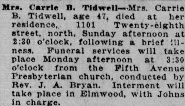 Carrie B. Tidwell obituary